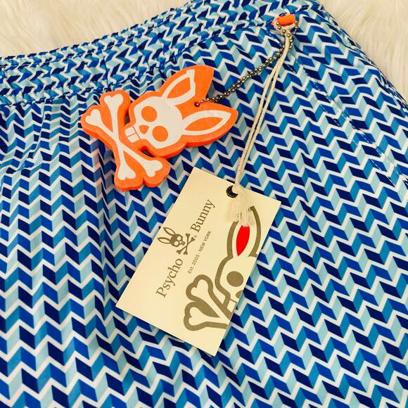 Psycho Bunny Men's Swim Trunks Size 6XL Blue Chevron Dry Pocket NWT - Picture 13 of 16